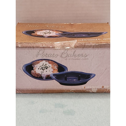 Tumbleweed Pottery Stoneware Potato Bakers Set 2 Cobalt Blue Glaze Spiked Dish