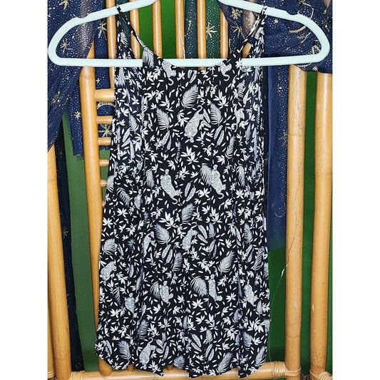 Old Navy Women's M Black White Tiger Tropical Leaf Print Sleeveless Top