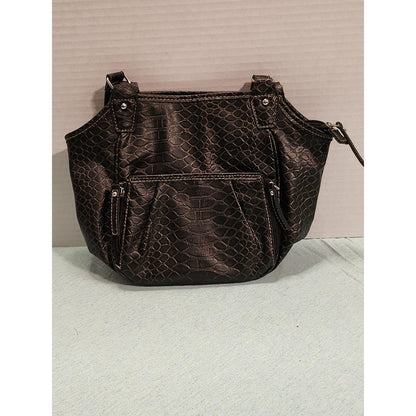 Rosetti Black Faux Snakeskin Shoulder Bag Organizer Purse Contrast Stitching