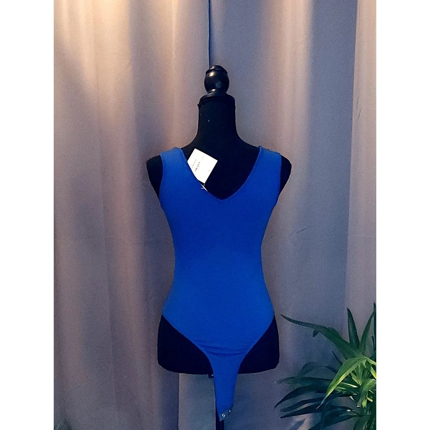 Lush Bodysuit Blue Knot Strap V-Neck Sleeveless Leotard Top Royal Cobalt