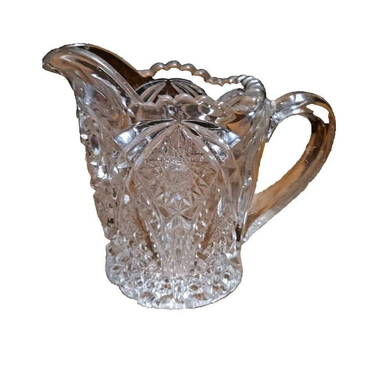 Vintage EAPG Pressed Glass Creamer Sugar Set Victorian Table Decor Diamond Clear