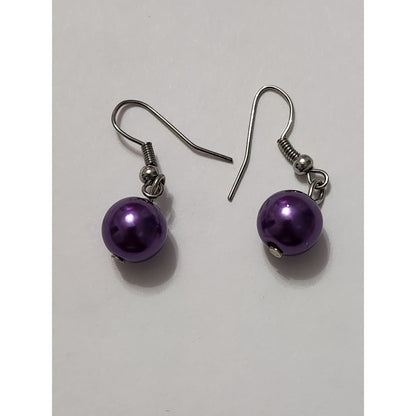 Purple Pearl Silver Charm Jewelry Set Necklace Bracelet Earrings Heart Dragonfly