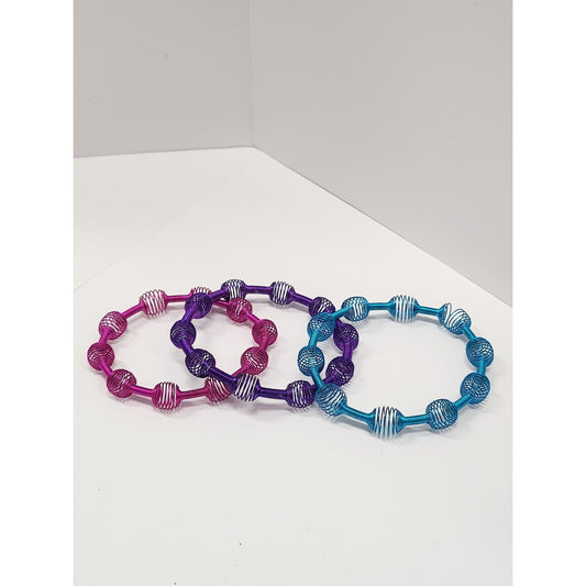Set of 3 Colorful Wire Coil Spring Bangle Bracelets Blue Purple Pink Metallic