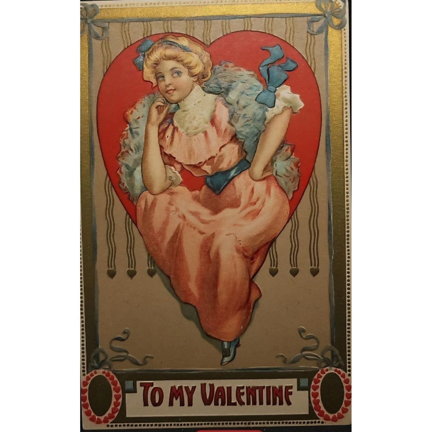 VTG Valentine Postcard Lot 5 Embossed Germany Cupid Car Telephone Doves 1910s