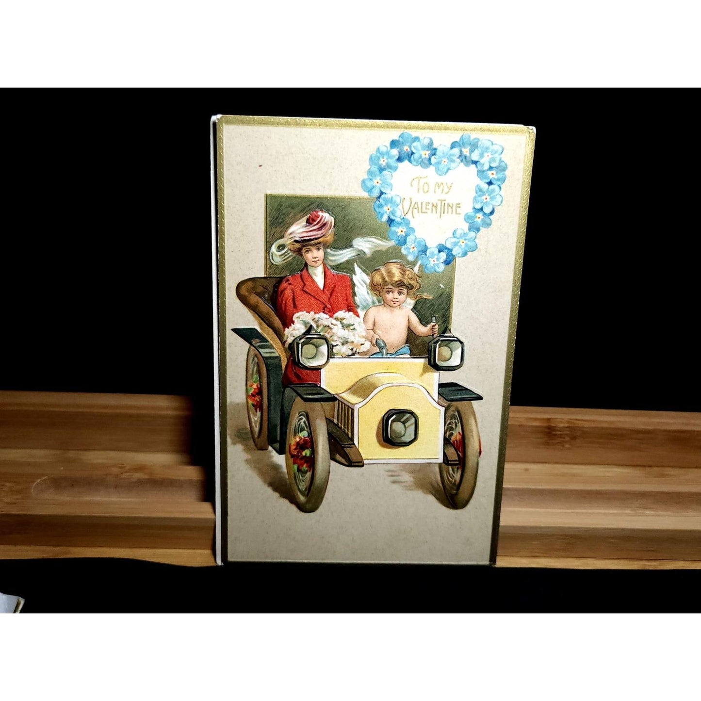 VTG Valentine Postcard Lot 5 Embossed Germany Cupid Car Telephone Doves 1910s