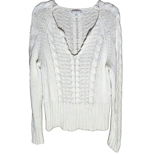 Vintage Tommy Hilfiger Cable Knit Sweater Womens XL Cream White V-Neck Preppy