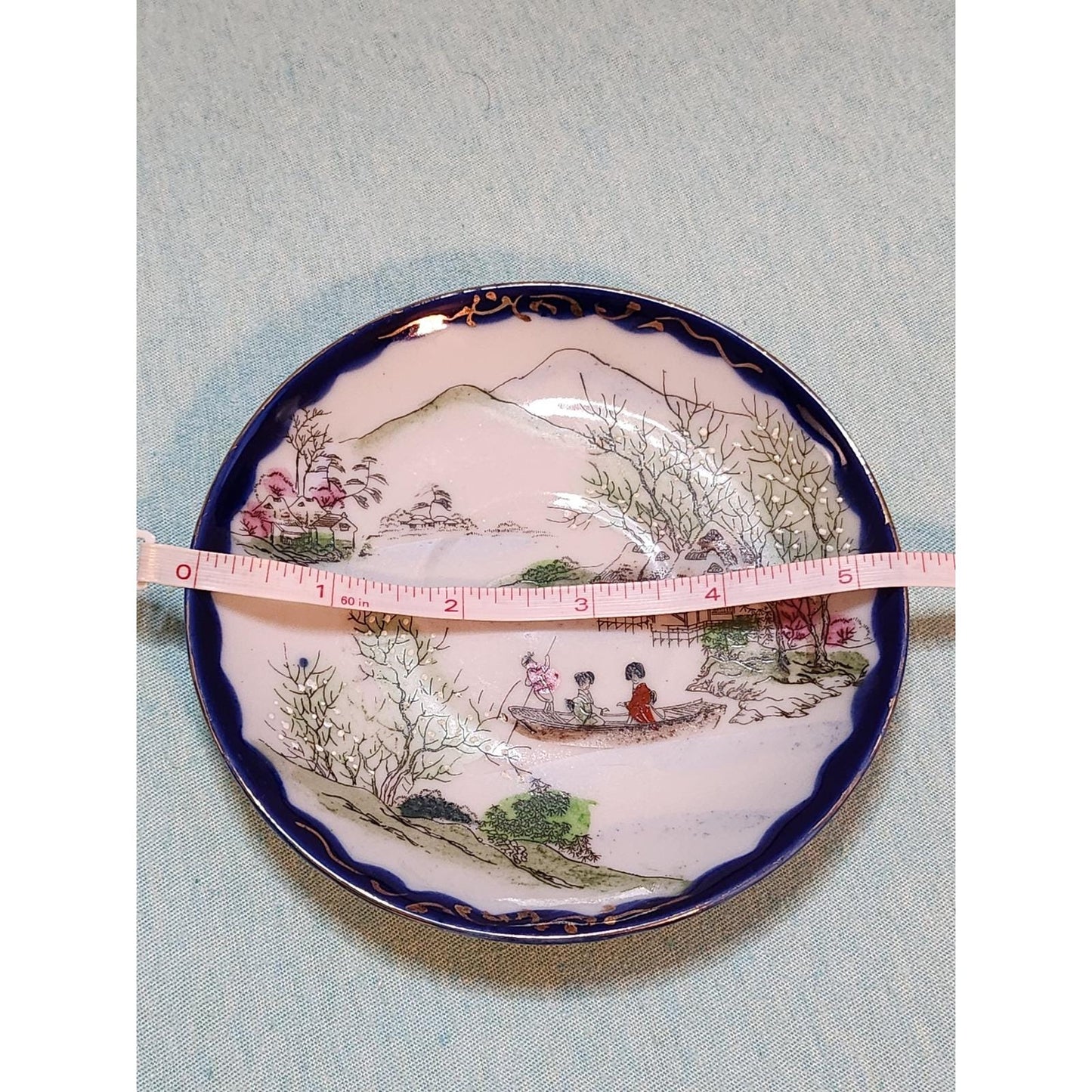 Vintage Hand Painted Japanese Eggshell Porcelain Tea Cup and Saucer Set of 2