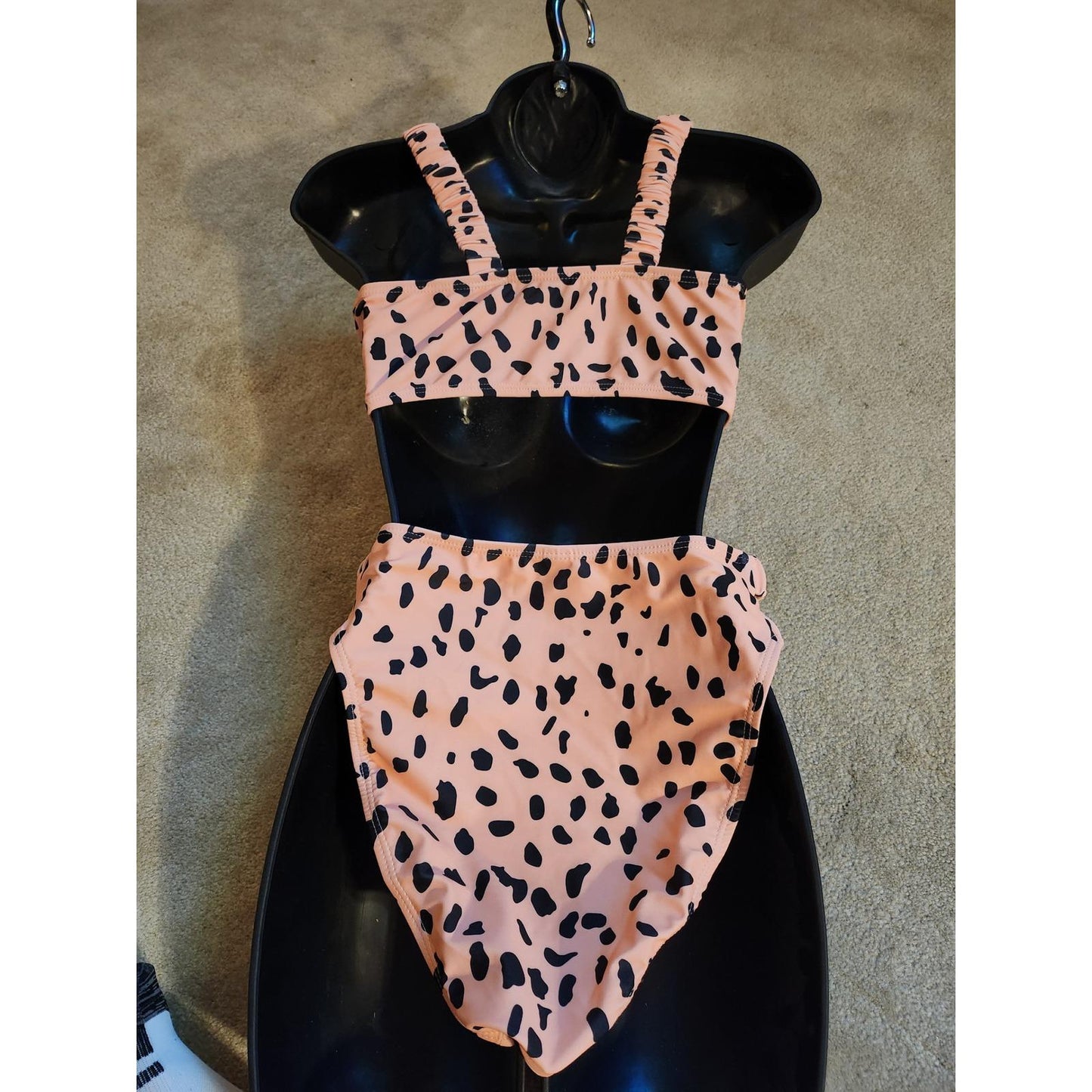 Anna-Kaci Womens Dalmatian Print High Waisted Bikini Set Tan Black NEW