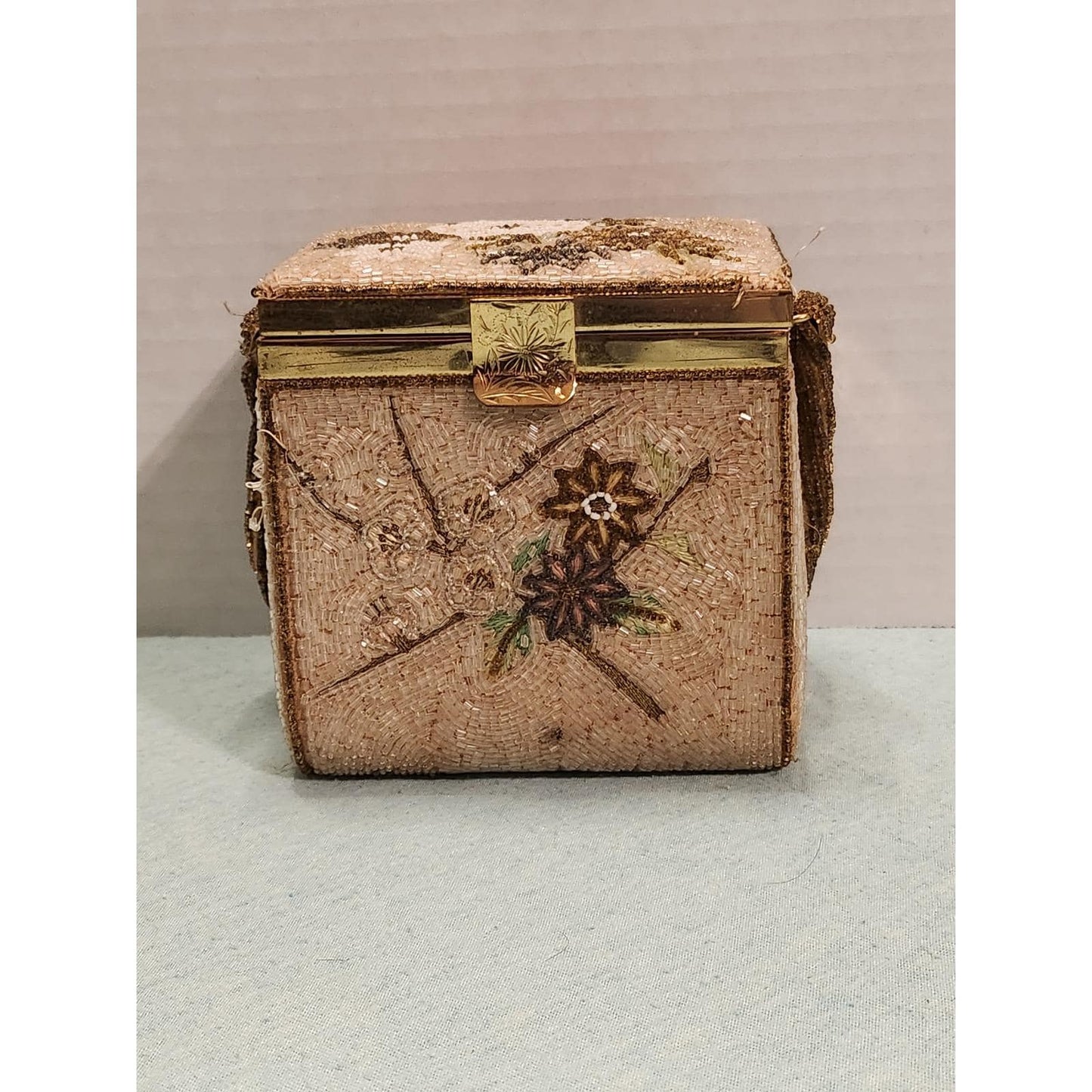 Vintage Tori Beaded Box Purse Made in Japan Floral MCM Evening Bag Top Handle