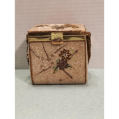 Vintage Tori Beaded Box Purse Made in Japan Floral MCM Evening Bag Top Handle