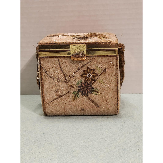 Vintage Tori Beaded Box Purse Made in Japan Floral MCM Evening Bag Top Handle