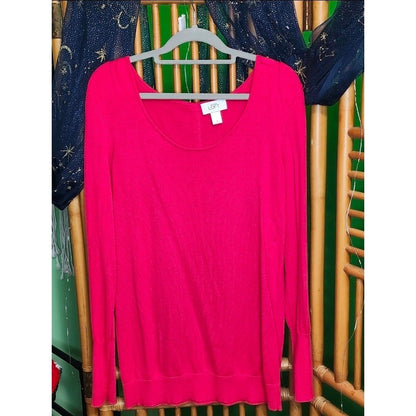 Ann Taylor LOFT Womens Bright Pink Knit Long Sleeve Sweater Back Buttons
