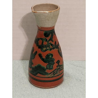 Vintage Kutani Japanese Sake Set Tokkuri Decanter 3 Ochoko Cups Red Green Gold