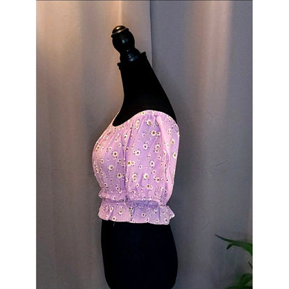 Abound Top Purple Floral Puff Sleeve Square Neck Smocked Waist Peasant Blouse