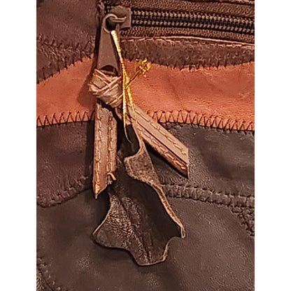 Vintage Patchwork Leather Crossbody Bag Brown Boho Tassel Zipper Purse Small