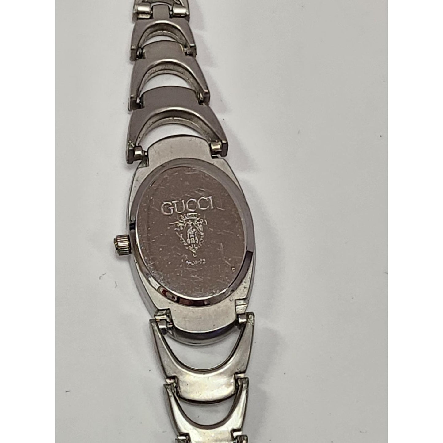 Vintage Gucci Quartz Watch Blue Dial Silver Tone Link Bracelet Needs Battery