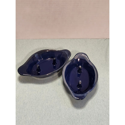 Tumbleweed Pottery Stoneware Potato Bakers Set 2 Cobalt Blue Glaze Spiked Dish