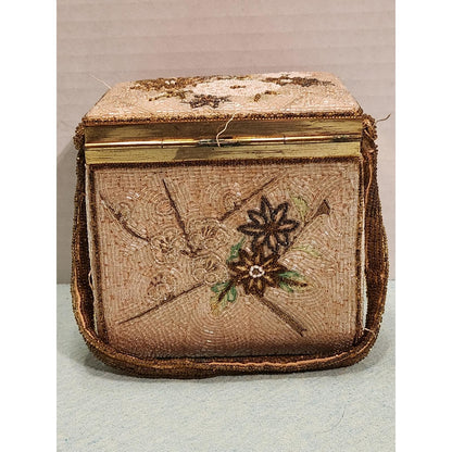 Vintage Tori Beaded Box Purse Made in Japan Floral MCM Evening Bag Top Handle