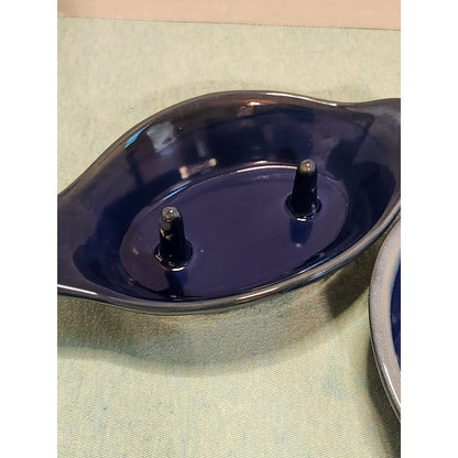 Tumbleweed Pottery Stoneware Potato Bakers Set 2 Cobalt Blue Glaze Spiked Dish