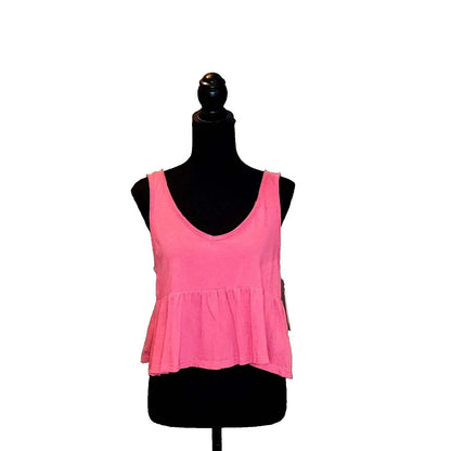 Abound Womens Pink Peplum Tank Top V-Neck Ruffle Babydoll Sleeveless Shirt