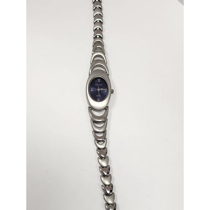 Vintage Gucci Quartz Watch Blue Dial Silver Tone Link Bracelet Needs Battery