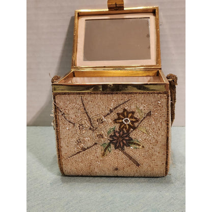 Vintage Tori Beaded Box Purse Made in Japan Floral MCM Evening Bag Top Handle