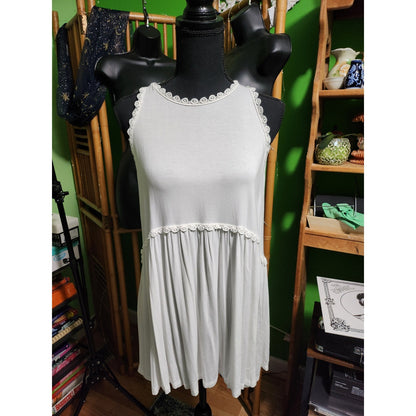 POLWhite Babydoll Tank Top Crochet Lace Trim Racerback Zipper