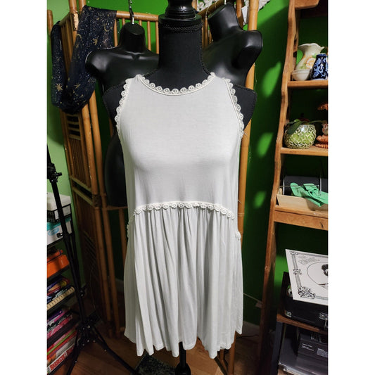 POLWhite Babydoll Tank Top Crochet Lace Trim Racerback Zipper