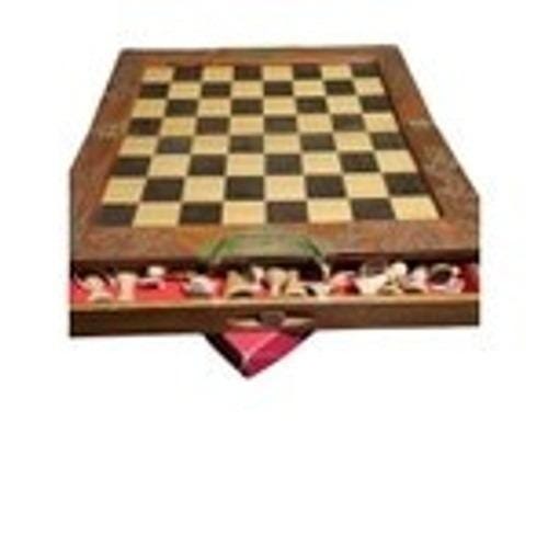 VTG Carved Wood Folding Chess Set Complete Board Dragon Design Brass Hardware