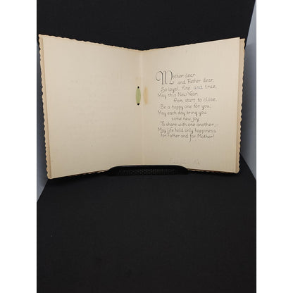 Vintage New Year Greeting Card Father Mother Olmsted Illustration Ribbon Bow