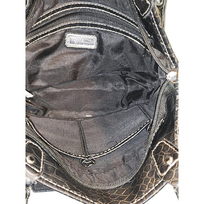 Rosetti Black Faux Snakeskin Shoulder Bag Organizer Purse Contrast Stitching