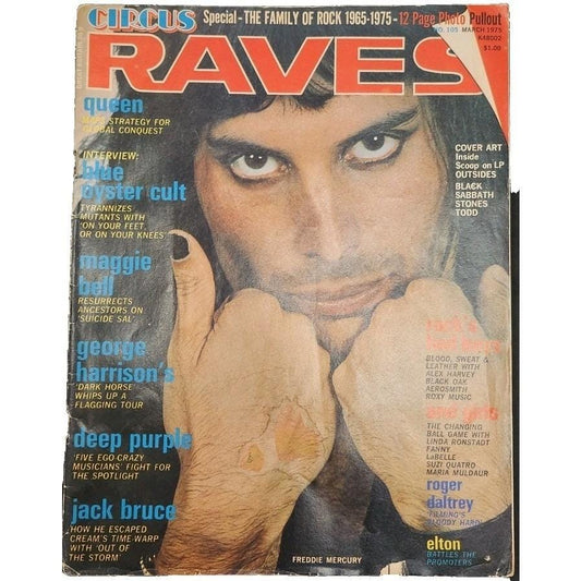 Vintage Circus Raves Rock Magazine 105 March 1975 Freddie Mercury Queen Cover