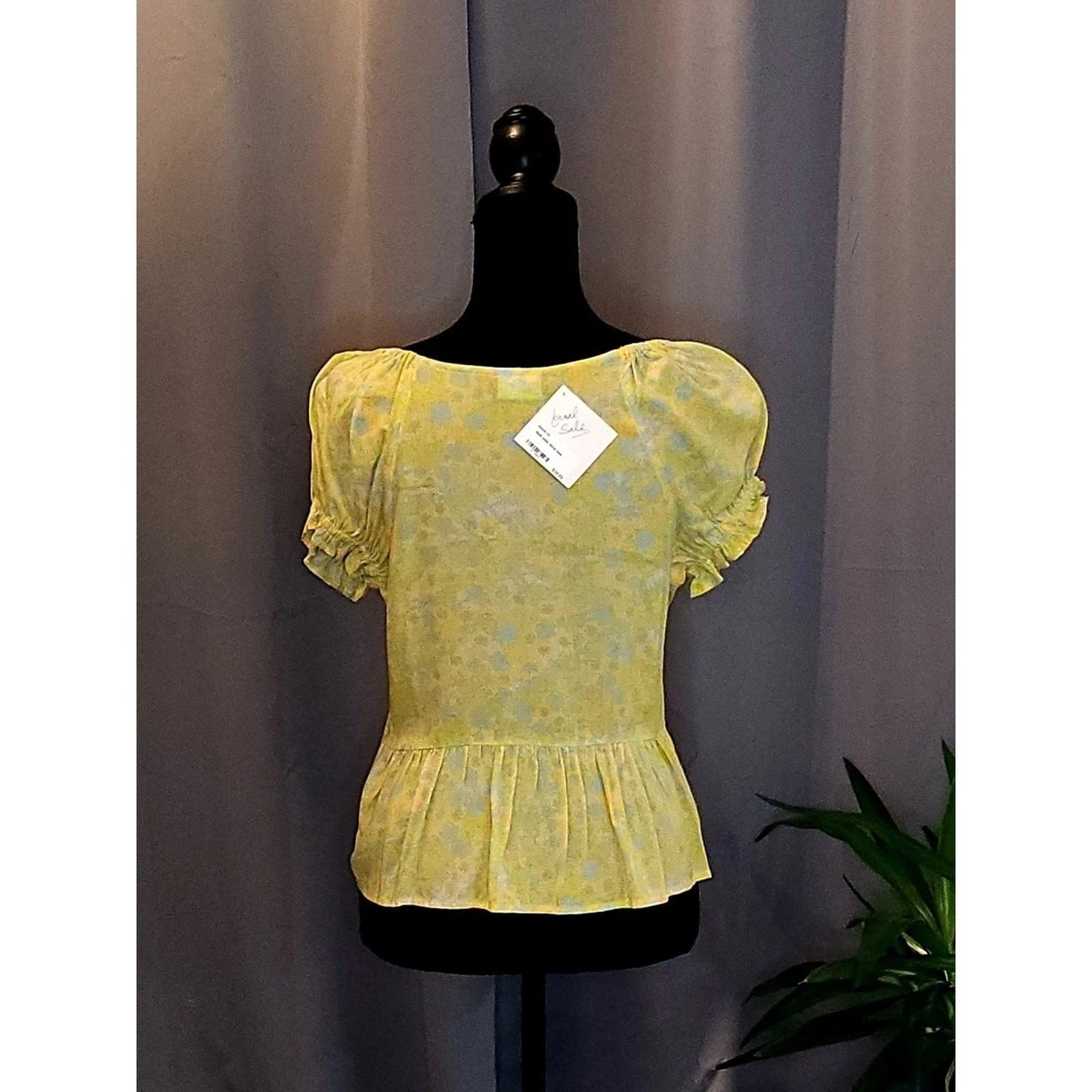 ABOUND Yellow Floral Peplum V-Neck Puff Sleeve Babydoll Blouse Top