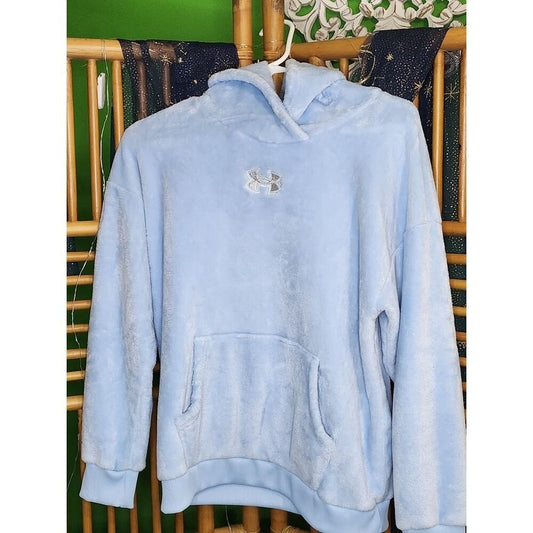 Under Armor Girls Youth XL Light Blue Fuzzy Fleece Pullover Sweater Logo