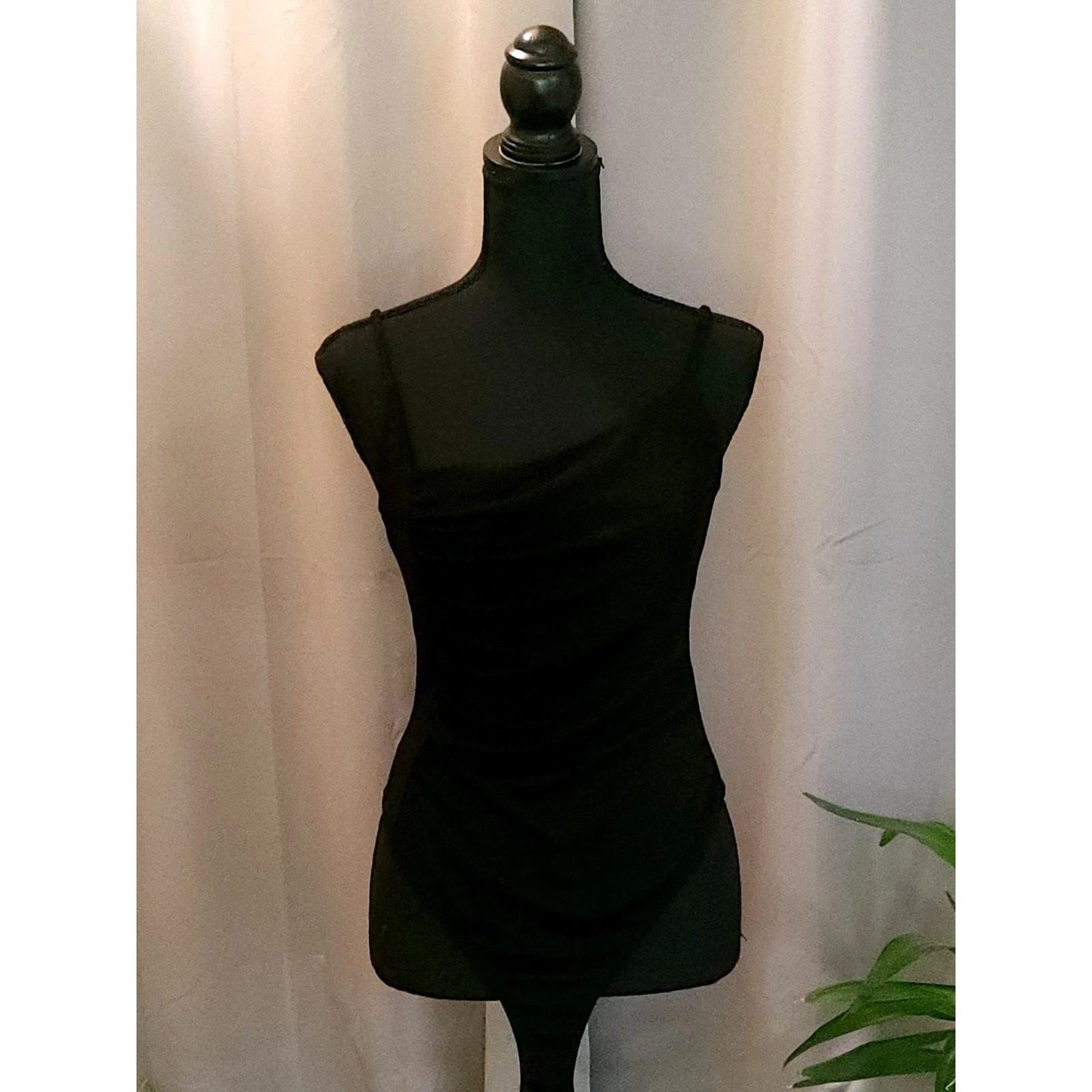 NWT Lush Black Asymmetrical Ruched Bodysuit Cami Top Leotard
