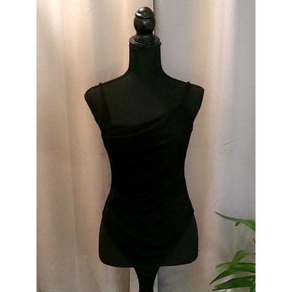 NWT Lush Black Asymmetrical Ruched Bodysuit Cami Top Leotard