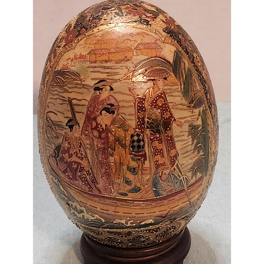 Vintage Satsuma Style Porcelain Eggs Set 2 Moriage Gold Gilt Chinoiserie Decor