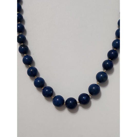 Vintage Lapis Lazuli Beaded Necklace Teardrop Earring Set Gold Tone Boho Blue