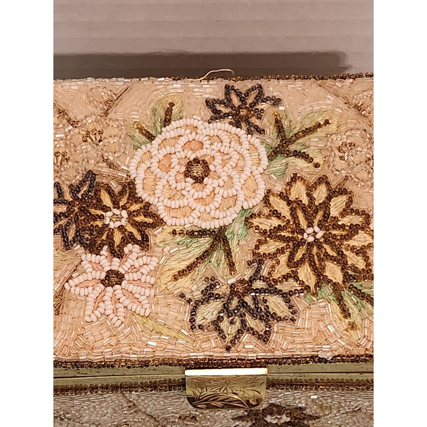 Vintage Tori Beaded Box Purse Made in Japan Floral MCM Evening Bag Top Handle