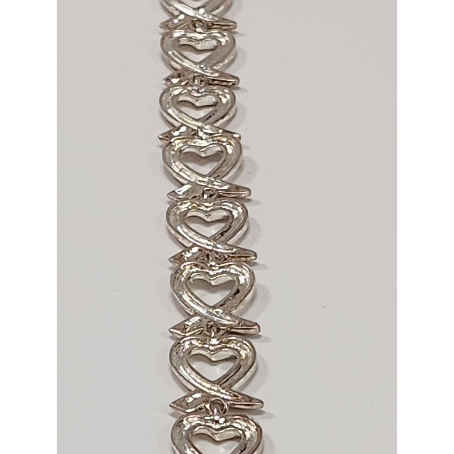 Sterling Silver 925 Open Heart and X Kiss Link Bracelet Polished Romantic Style