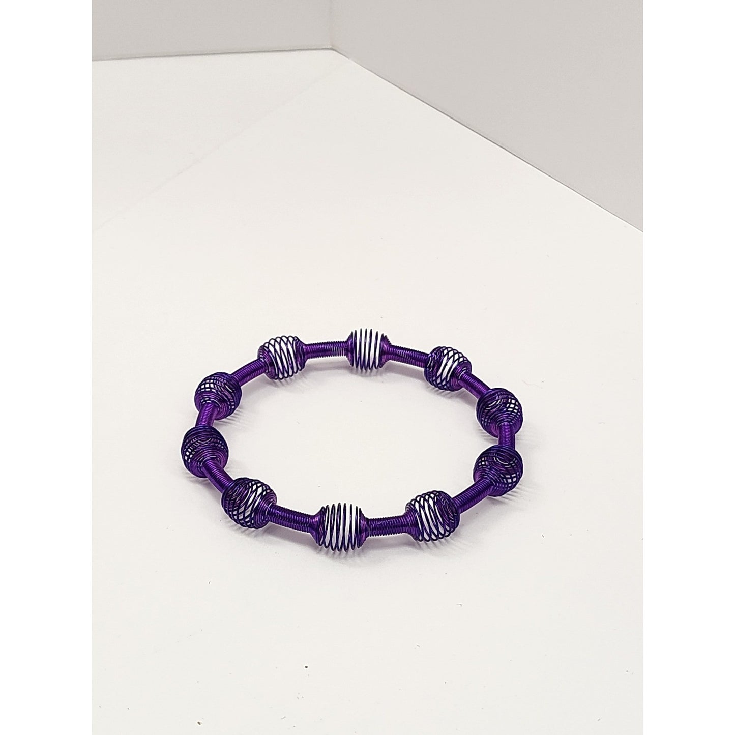 Set of 3 Colorful Wire Coil Spring Bangle Bracelets Blue Purple Pink Metallic