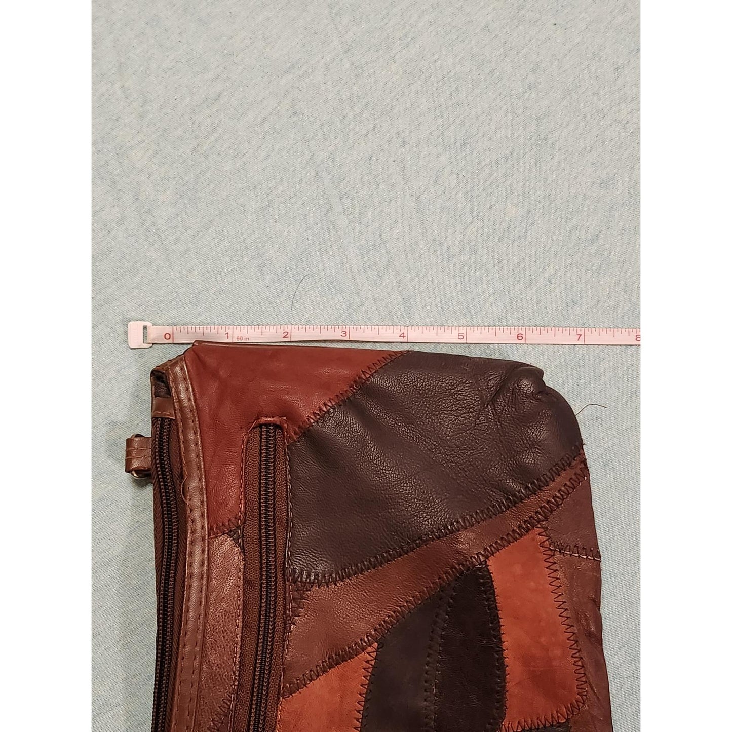 Vintage Patchwork Leather Crossbody Bag Brown Boho Tassel Zipper Purse Small