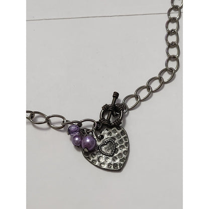 Purple Pearl Silver Charm Jewelry Set Necklace Bracelet Earrings Heart Dragonfly