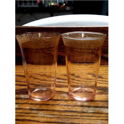 VTG Mid Century Gold Encrusted Juice Glass Set 4 Pink Clear Optic Glass MCM MCM