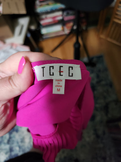 TCEC Fuchsia Pink Ruffle Trim Mini Dress Sleeveless Shift Party Cocktail
