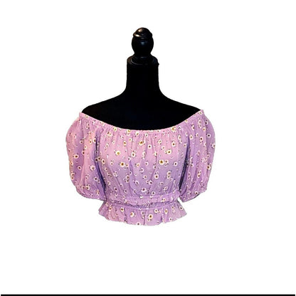 Abound Top Purple Floral Puff Sleeve Square Neck Smocked Waist Peasant Blouse