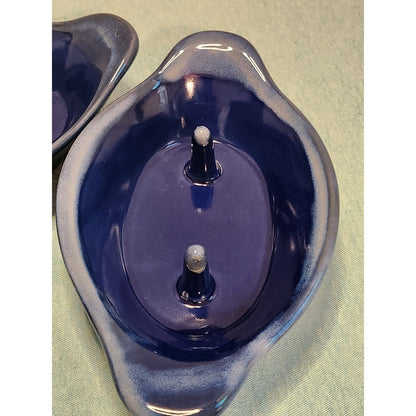 Tumbleweed Pottery Stoneware Potato Bakers Set 2 Cobalt Blue Glaze Spiked Dish