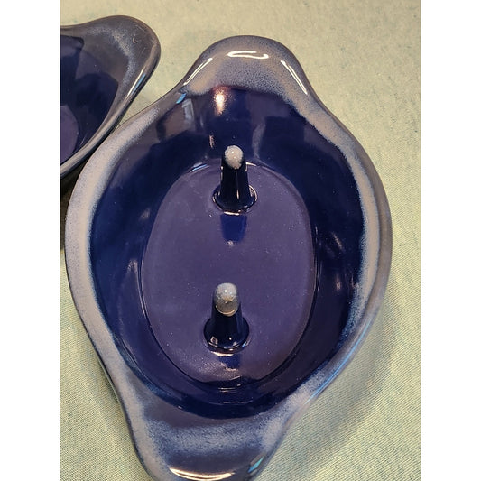 Tumbleweed Pottery Stoneware Potato Bakers Set 2 Cobalt Blue Glaze Spiked Dish