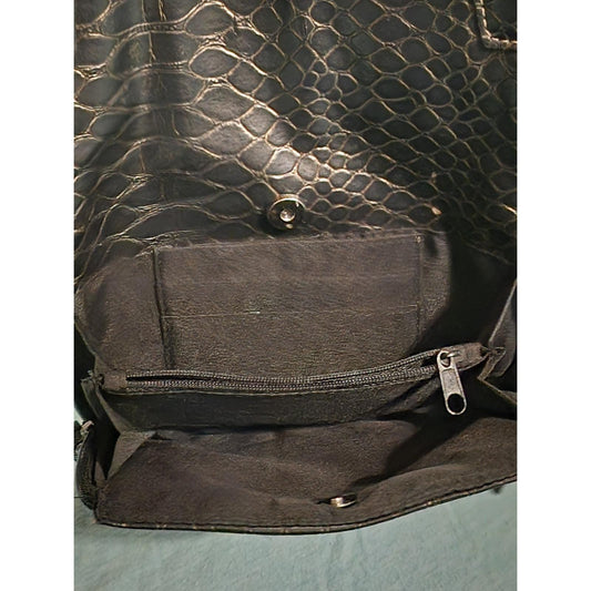 Rosetti Black Faux Snakeskin Shoulder Bag Organizer Purse Contrast Stitching