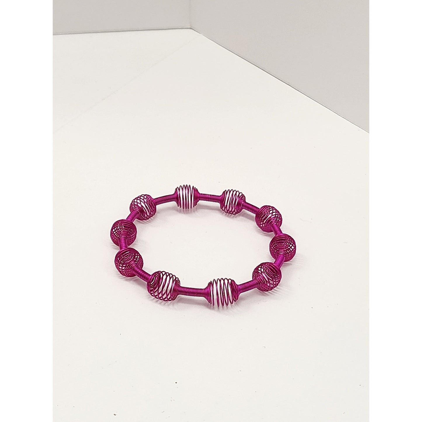 Set of 3 Colorful Wire Coil Spring Bangle Bracelets Blue Purple Pink Metallic